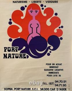 Affiche ORIGINALE du CLUB NATURE de PORT NATURE du CAP d'AGDE 1978 Sérigraphie