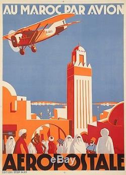 Affiche Originale Aéropostale Jean Jacquelin Au Maroc par avion 1930
