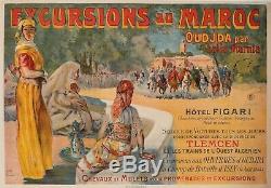 Affiche Originale Alexandre Lunois Excursions au Maroc-Oudjda Fantasia 1895