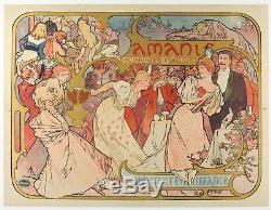 Affiche Originale Alphonse Mucha Les Amants Bernhardt Art Nouveau 1895