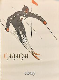 Affiche Originale Ancienne Russe Slalom De 1965