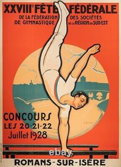 Affiche Originale André Galland Gymnastique artistique Athlète Agrès 1928