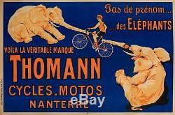 Affiche Originale Cycles Motos Thomann Elephant Vélo Bicyclette 1926