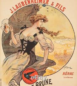Affiche Originale F. Bac Brasserie Laubenheimer Bière Nérac Lot 1908