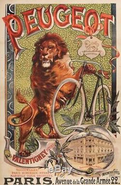 Affiche Originale F. Tamagno Peugeot Cycles Lion Bicyclette Vélo 1895