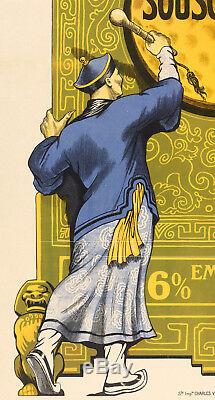 Affiche Originale Finance Géo Duval Banque Industrielle de Chine Gong 1920
