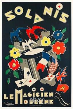 Affiche Originale Géo Condé Solanis Magicien Colombe Carte- Drapeau 1945