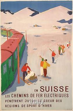 Affiche Originale Hans Jegerlehner Ski en Suisse Simplon 1950