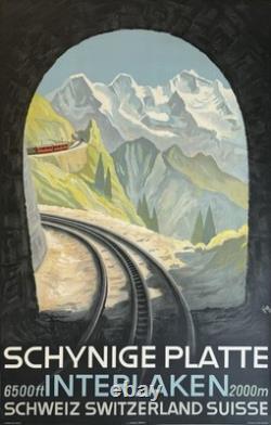 Affiche Originale Interlaken c. 1940 Suisse Schweiz Railways Poster