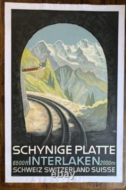 Affiche Originale Interlaken c. 1940 Suisse Schweiz Railways Poster