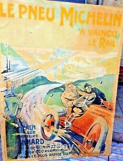 Affiche Originale Le Pneu Michelin A Vaincu Le Rail 1905. Ernest Montaut