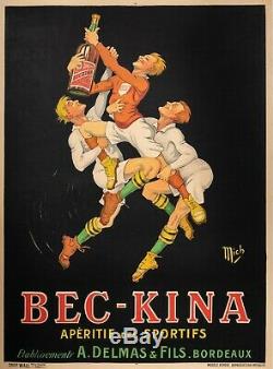 Affiche Originale Mich Bec Kina Aperitif des sportifs Rugbyman 1921