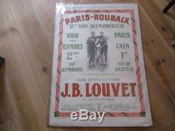 Affiche Originale Paris Roubaix 1926 Cycles Louvet Bicyclette Entoilee Slembrouc