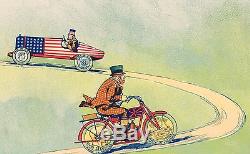 Affiche Originale Patriotique Pneu Fougerat Automobile Moto Cycles 1890