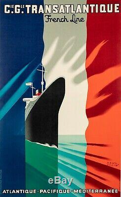 Affiche Originale Paul Colin Cie Gle Transatlantique French Line 1952