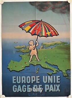 Affiche Paix et Liberté 1951 EUROPE UNIE GAGE DE PAIX illustr. MORAC