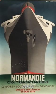 Affiche Paquebot NORMANDIE VOYAGE INAUGURAL du 29 mai 1935 Dim. 100 x 62 cm