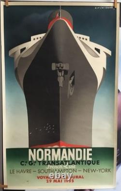 Affiche Paquebot NORMANDIE VOYAGE INAUGURAL du 29 mai 1935 Dim. 100 x 62 cm
