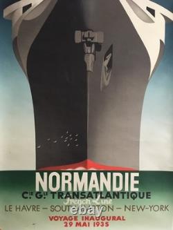 Affiche Paquebot NORMANDIE VOYAGE INAUGURAL du 29 mai 1935 Dim. 100 x 62 cm Affiche Paquebot NORMANDIE VOYAGE INAUGURAL du 29 mai 1935 Dim. 100 x 62 cm