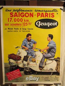 Affiche Peugeot Scooters Rallye Saigon Paris Rare