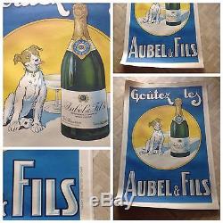 Affiche Poster Aubel Et Fils Champagne Vins Wine Chien Dog 1925 Gaillard Bottle