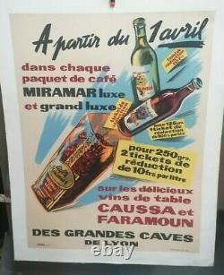 Affiche Pub Ancienne Cafe Miramar Vin Caussa Imp Reunies De Lyon Ober