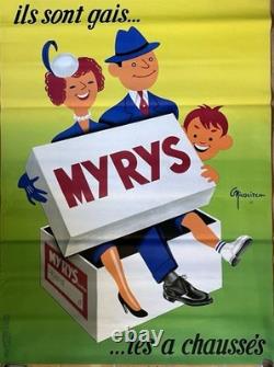 Affiche Publicitaire Ancienne Chaussures Myrys Nicolitch Circa 1955