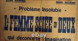 Affiche Rare Ancienne Femme Coupée En Deux Spectacle Magie Cirque Itinérant