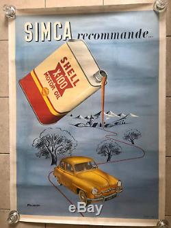 Affiche SIMCA 9 recommande SHELL X 100 entoilée 126 x 91 cm Fix Masseau Pierre