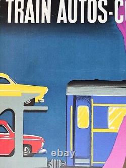 Affiche SNCF Villemot 1964 Train autos-couchettes Lithography