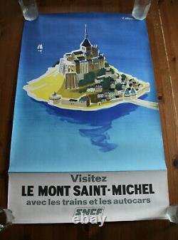 Affiche SNCF pub tourisme LE MONT SAINT MICHEL trains 100 x 62 cm originale 1968