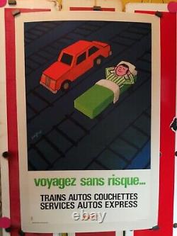 Affiche Savignac Sncf voyagez sans risque entoilée originale 1971
