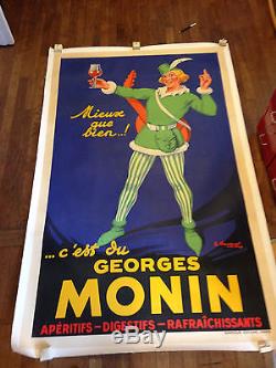 Affiche Sirop Monin Bourges 1934 signée et entoillée 130x 200