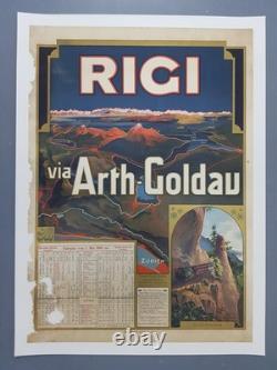 Affiche Suisse Ancienne RIGI VIA ARTH-GOLDAU 1902