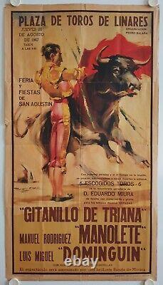 Affiche Tauromachie PLAZA DE TOROS LINARES 1947 MANOLETE DOMINGUIN