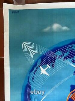Affiche Tourisme AIR FRANCE RESEAU AERIEN MONDIAL Plaquet 62x100cm 1948