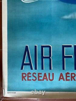 Affiche Tourisme AIR FRANCE RESEAU AERIEN MONDIAL Plaquet 62x100cm 1948