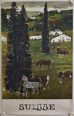 Affiche Tourisme SUISSE Promenade à Pied dans Jura 1963 illustr. HUGO WETLI