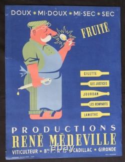 Affiche VINS René Médeville Cadillac Gironde Bordeaux 55x71cm poster 1650