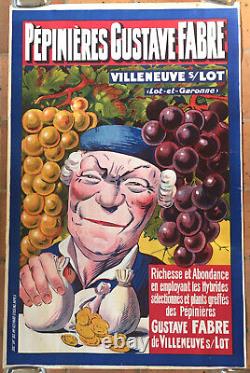 Affiche Villeneuve S Lot Pépinière Gustave Fabre Vin Raisin Vigne Dorfi C 1930