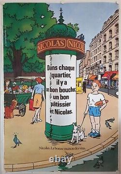 Affiche Vin NICOLAS Chaque Quartier Années'70 illustr. CHAUVIN 119 x 174 cm