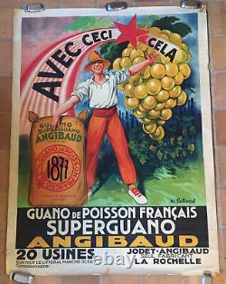 Affiche Vin Vigne Guano Angibaud La Rochelle Galland Circa 1930 120 X 160 CM