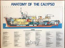 Affiche Vintage Poster The Cousteau Society Anatomy Of The Calypso 1981
