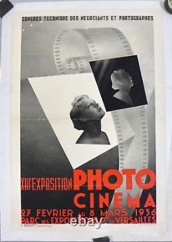 Affiche ancienne 1936 Expo PHOTO et CINEMA 1936. Entoilée