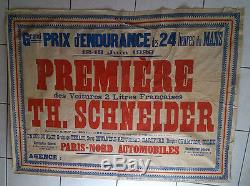Affiche ancienne 24 h du MANS 1926 AUTOMOBILE SCHNEIDER Besançon