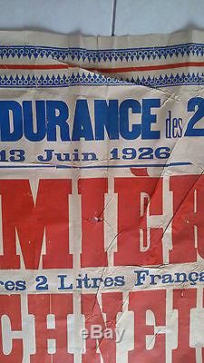 Affiche ancienne 24 h du MANS 1926 AUTOMOBILE SCHNEIDER Besançon