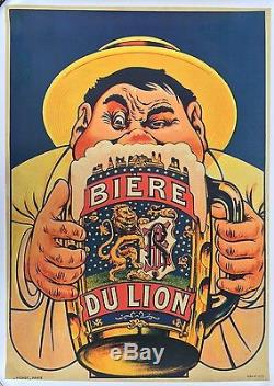 Affiche ancienne BIERE DU LION Bar Bistrot Brasserie Litho Entoilée 1930