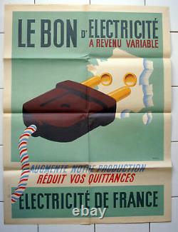 Affiche ancienne BONS D'ELECTRICITE EDF FRANCE Mario Vintage Art Poster Pub