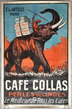Affiche ancienne CAFE COLLAS Perle des Indes Le Meilleur des Cafés Litho 1927