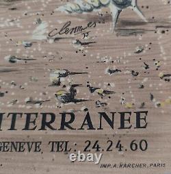 Affiche ancienne Club Méditerranée Genève Clem 1955 Imp Karcher publicitaire pub